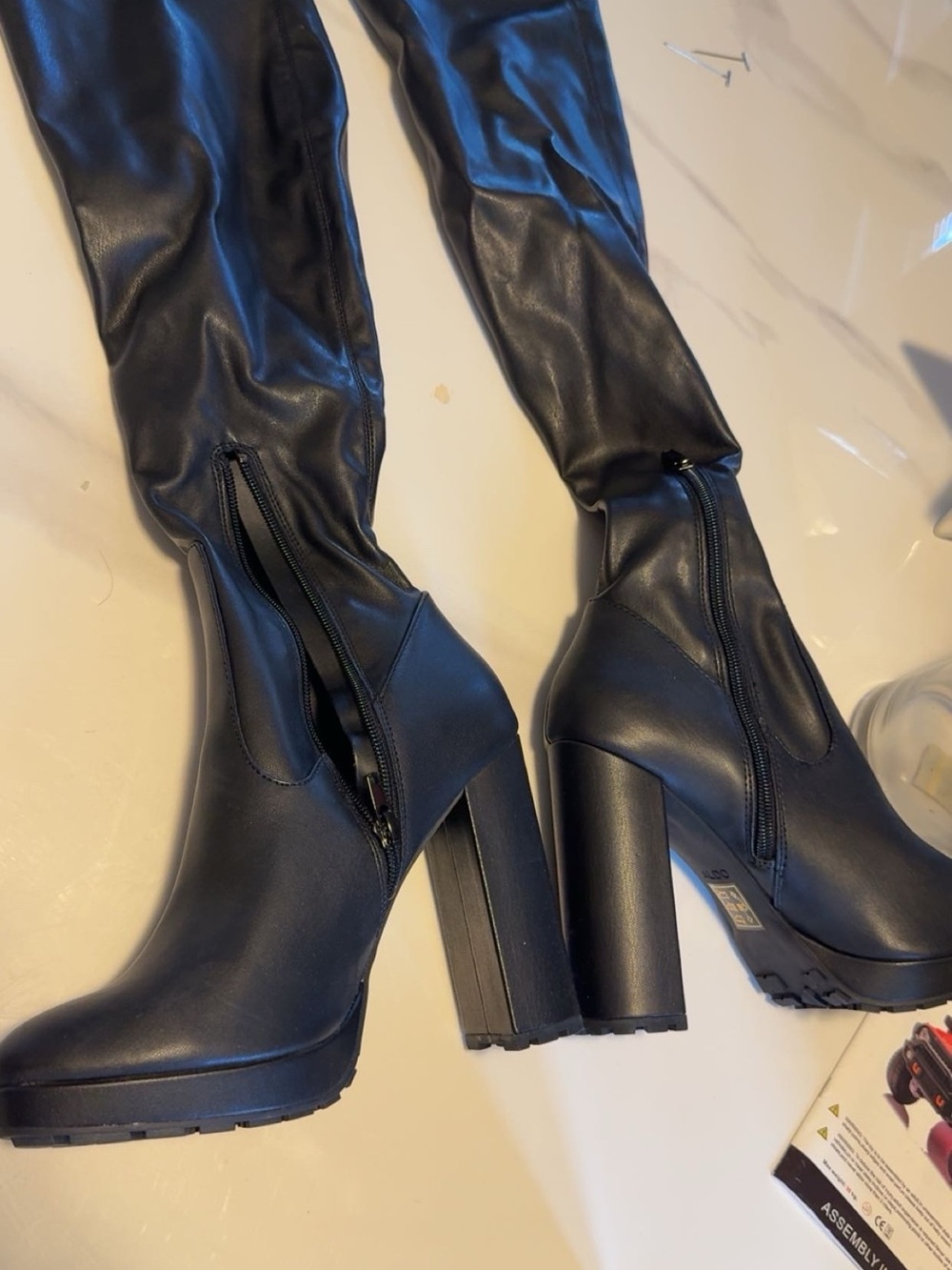 Aldo Black Faux-Leather Over-the-Knee Block Heel Boots